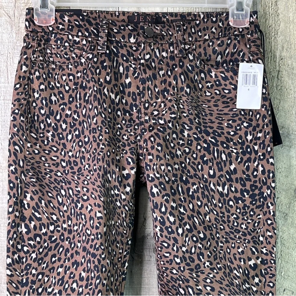 Jen 7 Size 4 Animal Print Ankle Skinny Stretch Denim Pants w/5 Pockets B…